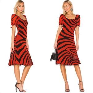 LPA Magda Midi Dress in Zebra black red Animal print Sz S revolve